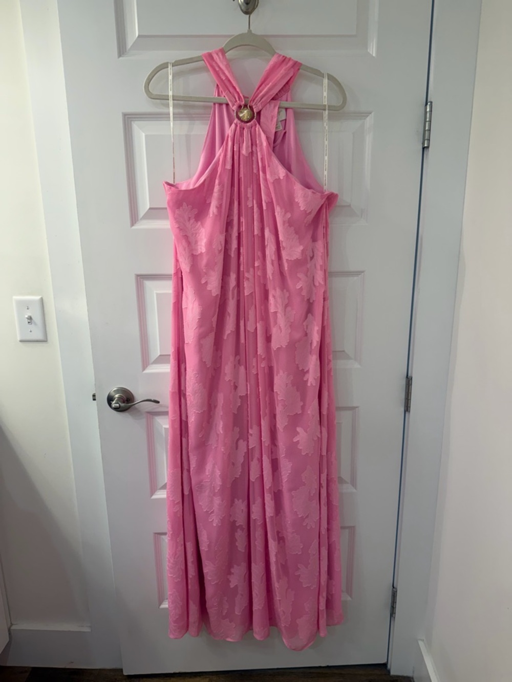 Lilly Pulitzer Bright Pink Maxi Dress with Gold Shell Ring - Clairabel Dress